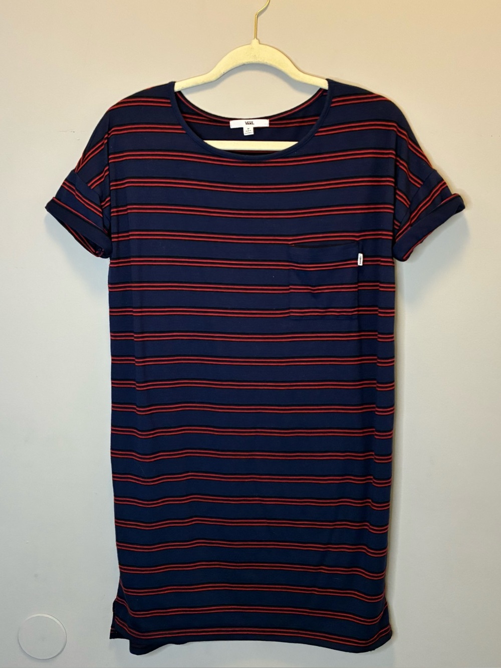 Vans Navy and Red Striped Pocket T-Shirt Dress